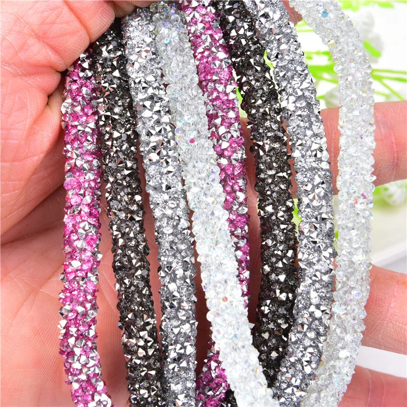 

1meter 8mm Width silver crystal Rhinestones Trim Mesh Strass Chain Crystal Banding Applique For Wedding Dress Decoration jewelry