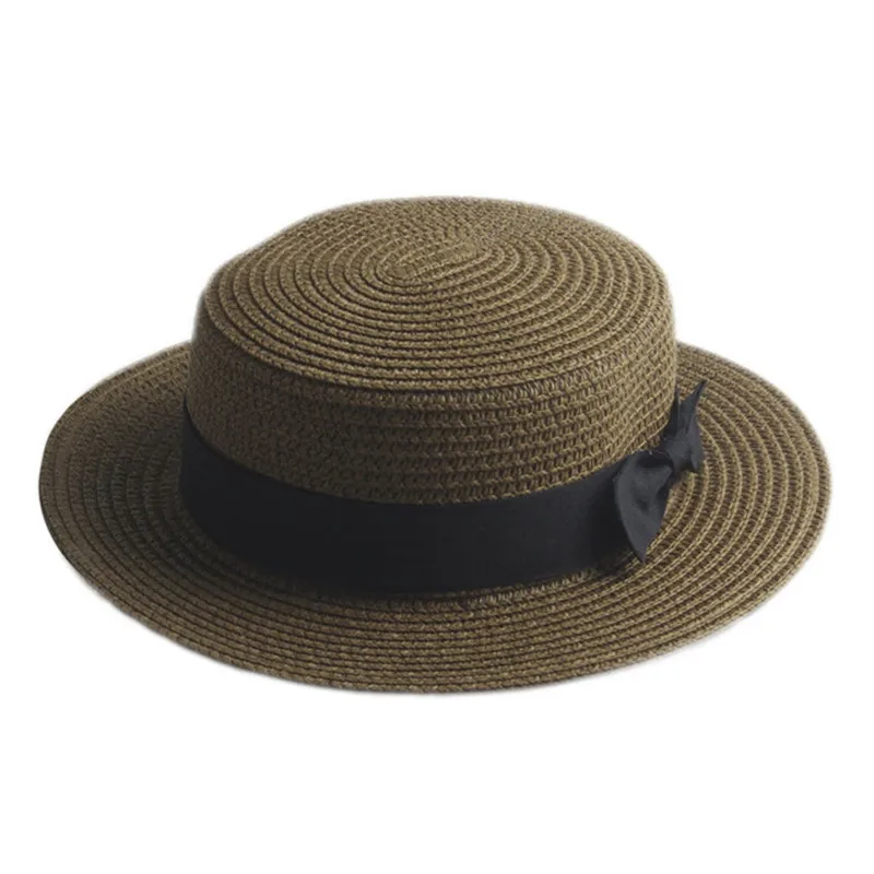 Модная женская летняя соломенная плоская шляпа Toquilla для элегантной леди, шляпа от солнца Fedora, Женская пляжная Панама от солнца - Цвет: Coffee