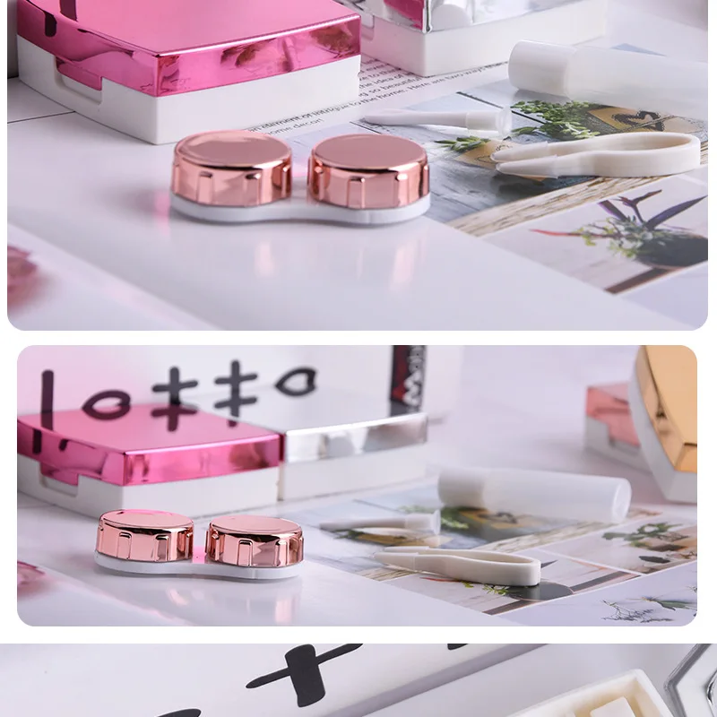 Contact Lens Case With Mirror women Colored Contact Lenses box eyes contact lens container Lovely Travel kit box without sign