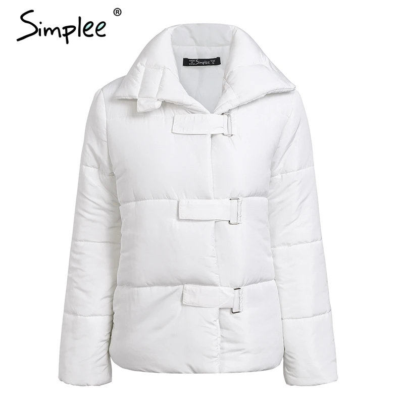 Свободная белая женская куртка-парка Simplee, повседневная толстая куртка с откидным воротником и квадратной пряжкой, теплая куртка на зиму