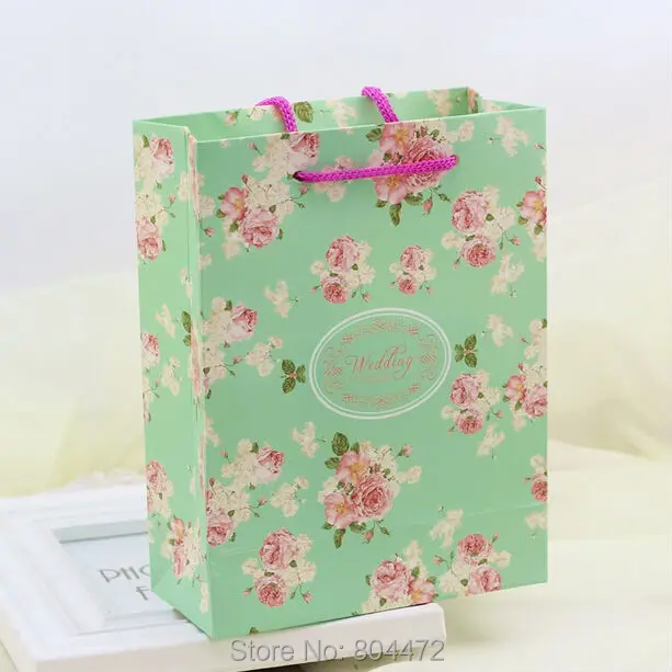 100 Pieces Mint Green with Craft Paper Foldable Wedding Gift Carry Bag