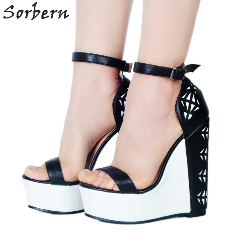 Sorbern Black And White Women Shoes High Heels Sandals Ankle Strap Diy Color Sexy Heels Platform Heels Hidden Wedge Shoes Sorbern Black And White Women Shoes High Heels Sandals Ankle Strap Diy Color Sexy Heels Platform Heels Hidden Wedge Shoes