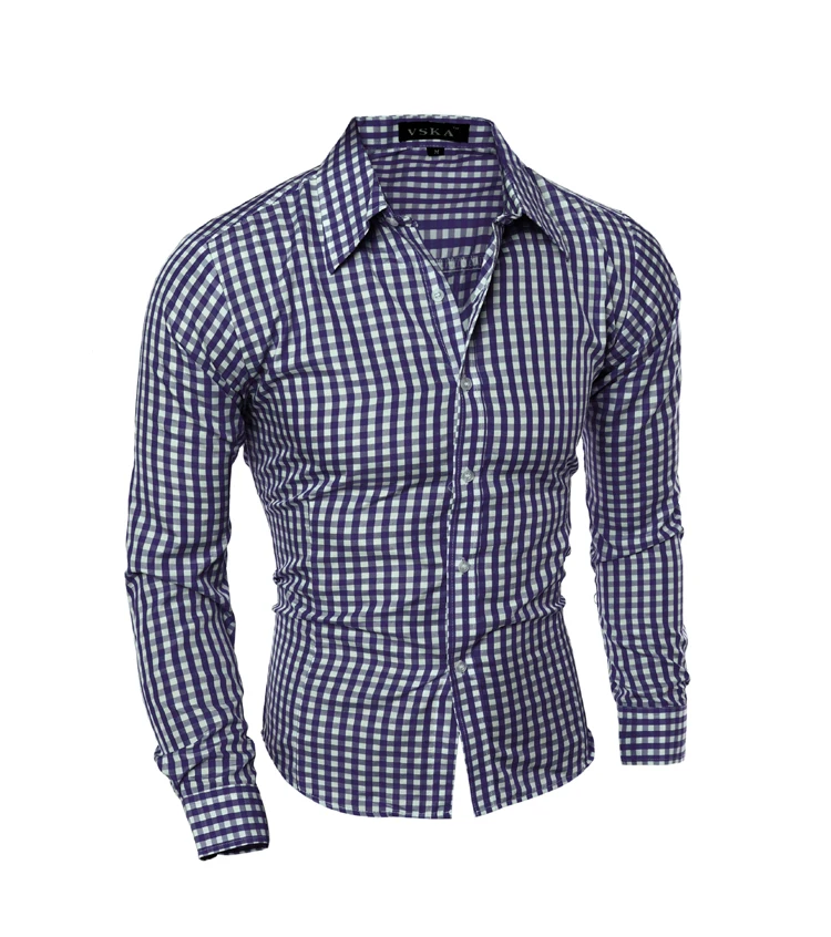 Mens Plaid Casual Button Down Shirts Slim Fit Check Shirt Long Sleeve CK01