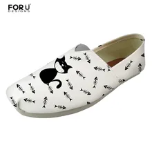 FORUDESIGNS/белые летние женские лоферы на плоской подошве с милым рисунком кота; женская повседневная обувь без застежки; женская обувь для скейтбординга