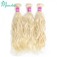 Monstar 1pcs/3pcs/4pcs Deals 10 - 30 Inch 613 Platinum Blonde Colored Remy Weave Malaysian Natural Water Wave Human Hair bundles