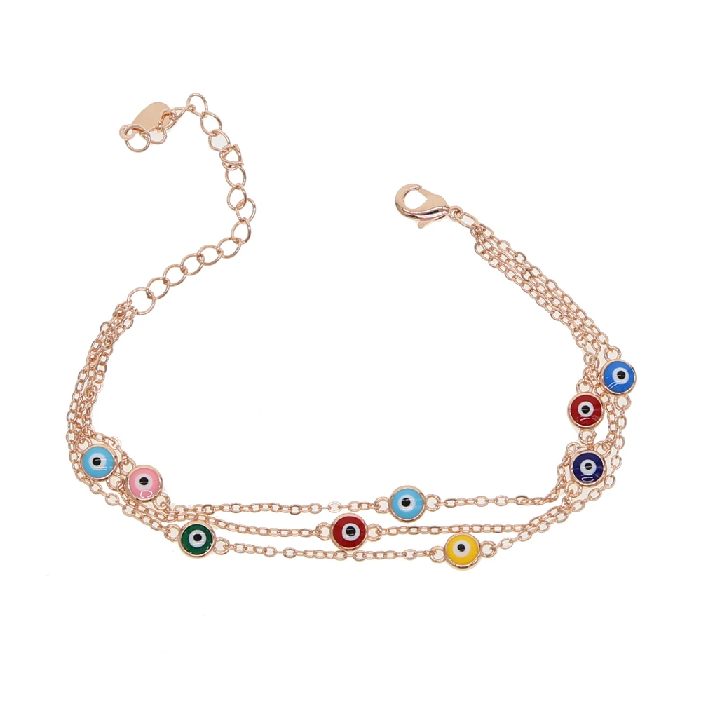 

three layer 3 chains with colorful enamel evil eye charms cz station fashion girl women bracelet jewelry