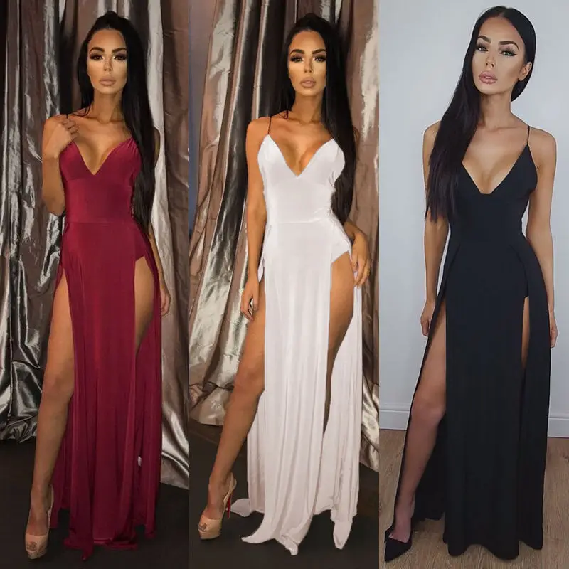 

Women Summer Sexy Sleeveless Long Maxi Dress V-neck Split Evening Party Beach Dress Sundress Clothes