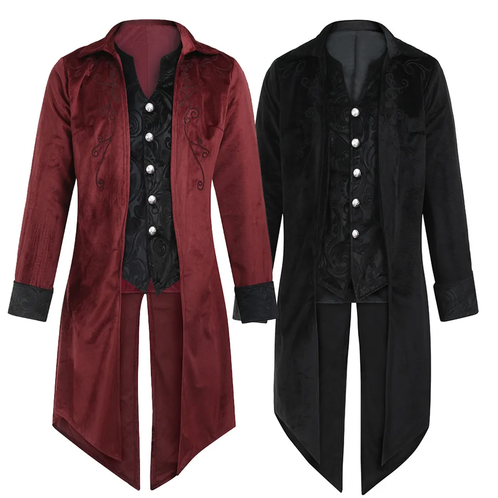 

New Wool Coat Fashion Mens Tailcoat Jacket Goth Steampunk Uniform Costume Praty Outwear Coat Male Clothes