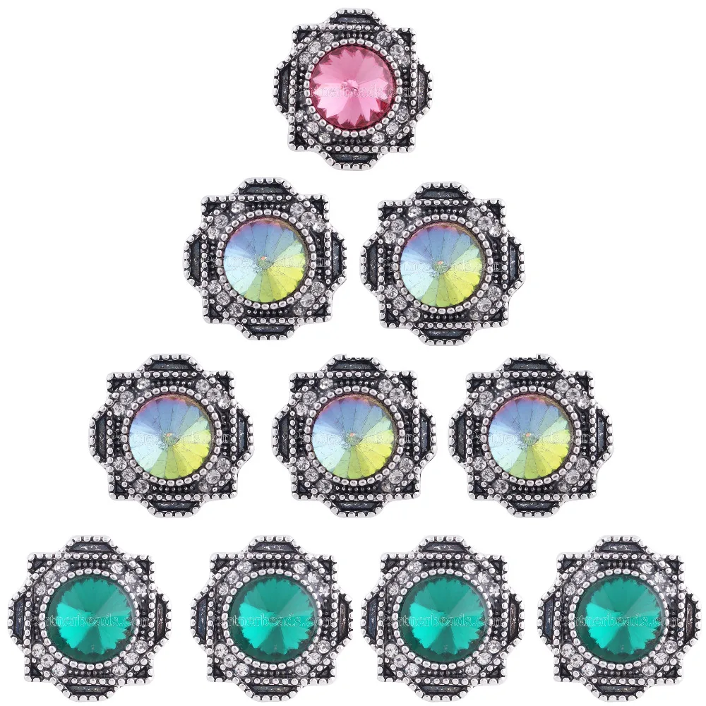 

10pcs/lot Antique silver Rhinestone 18mm metal snap buttons jewelry fit snap bracelet necklace beads jewelry for women gift