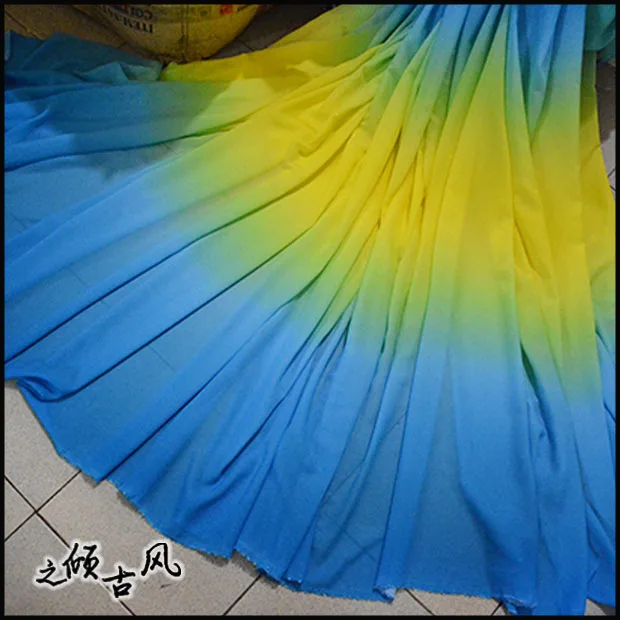 

100D Blue Yellow Blue Fabric Gradient Chiffon Fabric for Dress Scarf Decoratavie Chiffon Fabric