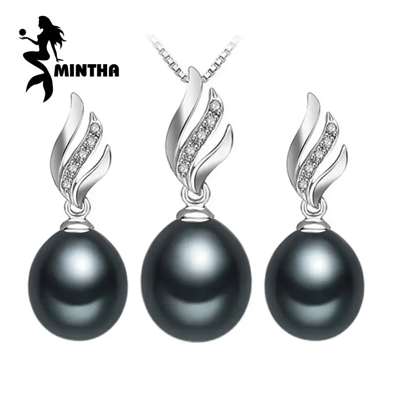 

MINTHA Nice Natural Pearl Jewelry Sets 925 Sterling Silver Pendant Necklace Women Pearl Drop Earrings Fine Jewelry Wedding
