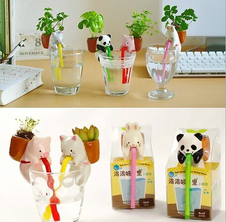 

Diy Self-Watering FromAnimal Straw Animal Tail absorbent office desktop flowers plants small cap mini automatic water plants