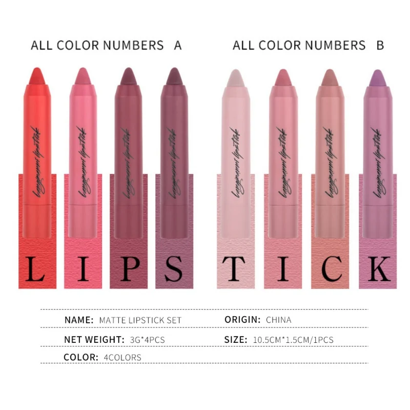 4pcs natural matte lipstick waterproof long-lasting batom lips tint velvet matt lip stick kit makeup set for women girls beau