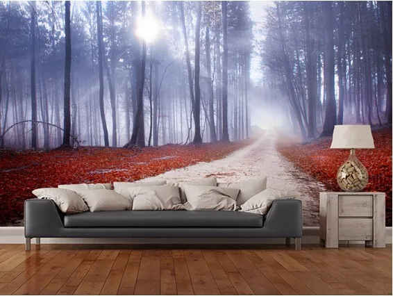 Пользовательские натуральные текстильные обои, мистический лес дорога, 3D фрески для гостиной спальни картины маслом на холсте обои