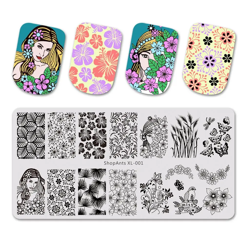 

New Style Stainless Steel Nail Stamping Plates 6*12cm Beautiful Girl Flower Grass Pattern Nail Art Stamping Plate Printing Image