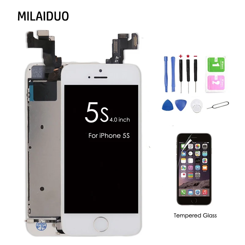 

LCD Display For iPhone 5s Touch Screen Digitizer+Home Button+Front Camera+Earpiece Full Set Assembled with Gifts AAA+ Quality