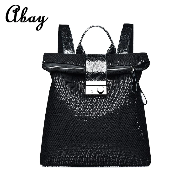 

New fashion Europe and America retro soft leather sequins backpack women's personality lock backpack big leisure travel