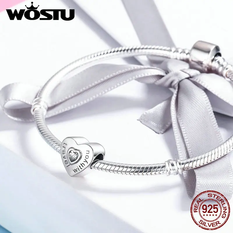WOSTU New Collection 925 Sterling Silver Travel with You Heart Beads fit original WST Charm Bracelet Jewelry Gift DXC431