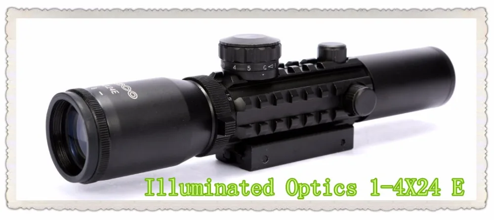 

Free Shipping Tactical Military Illuminated Rifle Optics 1-4X24 E Rail Hunting Railed Scope Telescopic Gunsight Riflescope