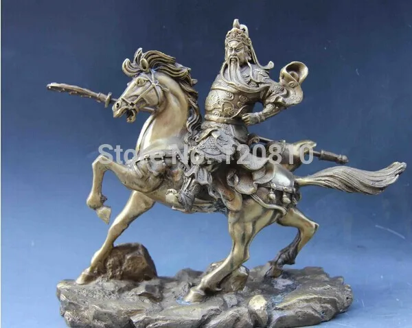 

9 Chinese Brass Copper Ride Horse Guan Gong Guan Yu Warrior army general Statue