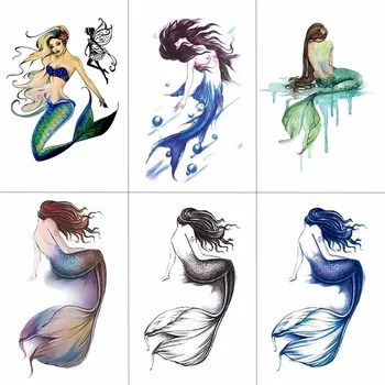 

HXMAN Mermaid Hippocampus Temporary Tattoo Sticker for Kids Hand Body Art 9.8X6cm Fake Women Waterproof Tattoo Paper A-022