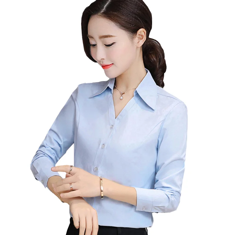 Career Fashion Lady Cotton White Shirts Plus Size S 4XL Solid Color ...