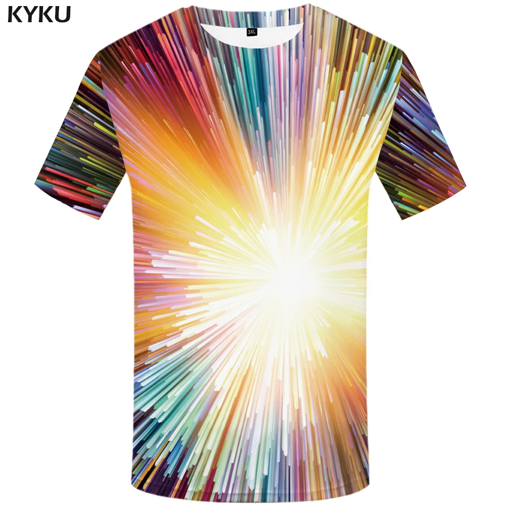 

KYKU Psychedelic T-shirts Men Fireworks Tshirt Homme Colorful Tshirts Casual Space Tshirt Printed Harajuku T shirt 3d