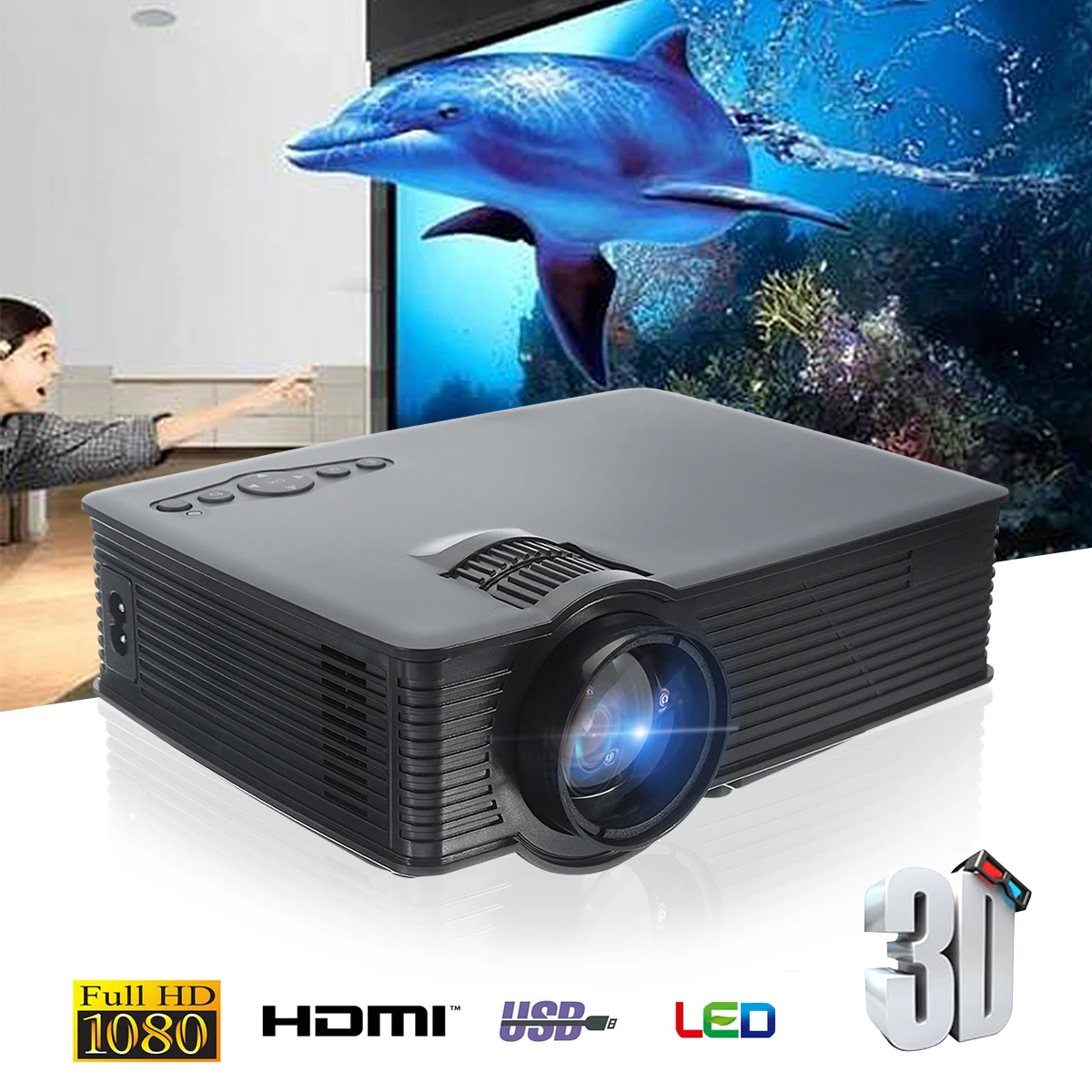 

Thinyou GP-9 3000 Lumens WIFI LED Projector Black Mini Projector HDMI Digital Home Theater support multiple extensions