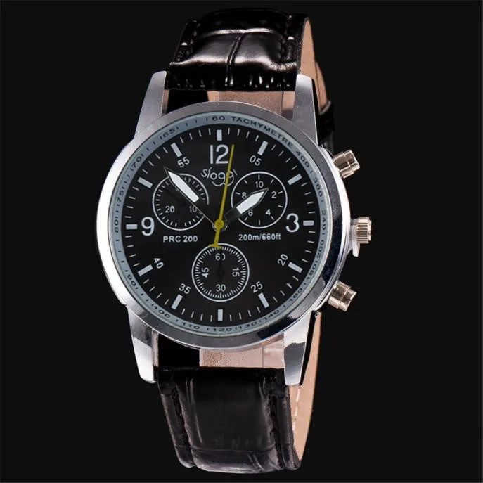 

New Luxury Mens Whatch Faux Leather Band Stainless Steel Round Case Analog Quartz Wrist Watch Black Fashion Casual Clock 2018