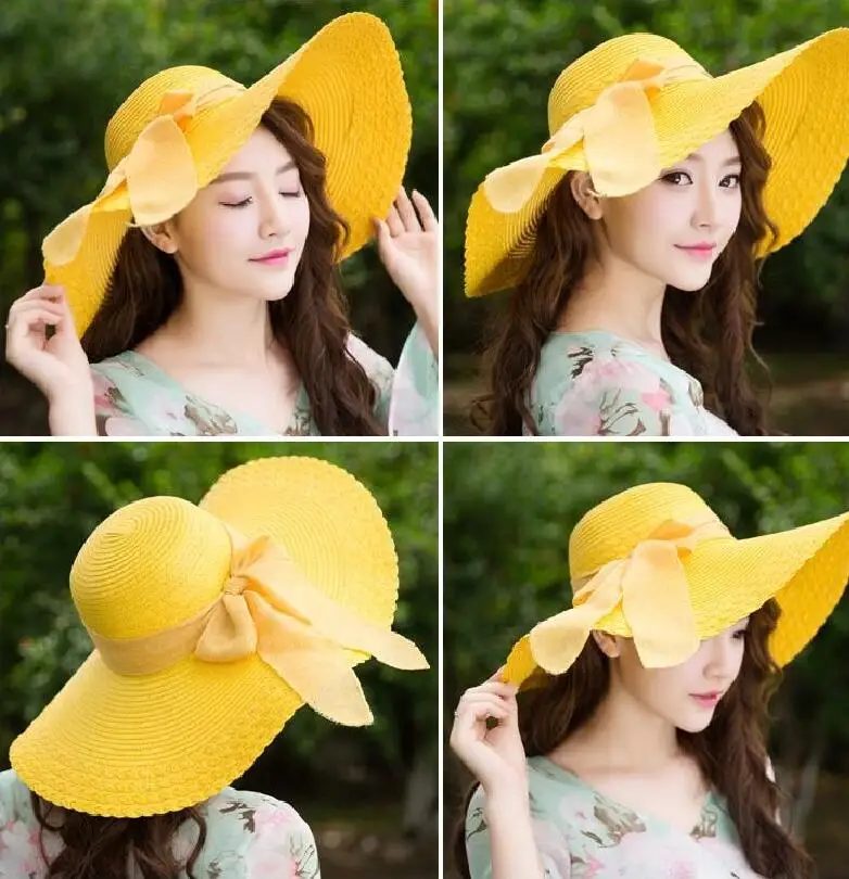 SUOGRY Новая Популярная мода весна лето женская пляжная шляпа с защитой от ультрафиолета с бантом женские классические одноцветные повседневные шляпы
