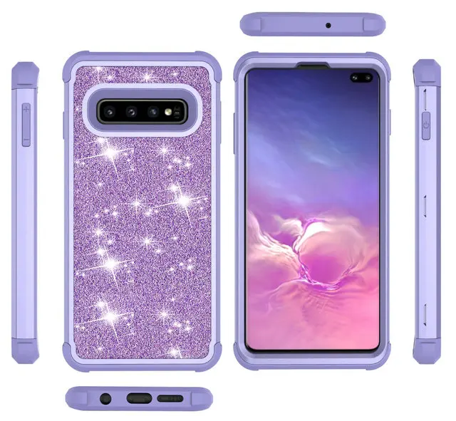 Фиолетовый Блестящий чехол Etui для samsung S10 чехол Coque samsung S10Plus чехол 3-в-1 Жесткий ПК для samsung Galaxy S10 плюс Чехол S10e 10S - Цвет: Фиолетовый