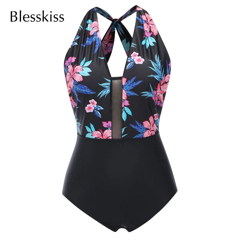 

Sexy Swimsuit Women One Piece Swimwear 2019 New Mesh Retro Floral Swimming Suit For Ladies Backless Plus Size Bathing Suit