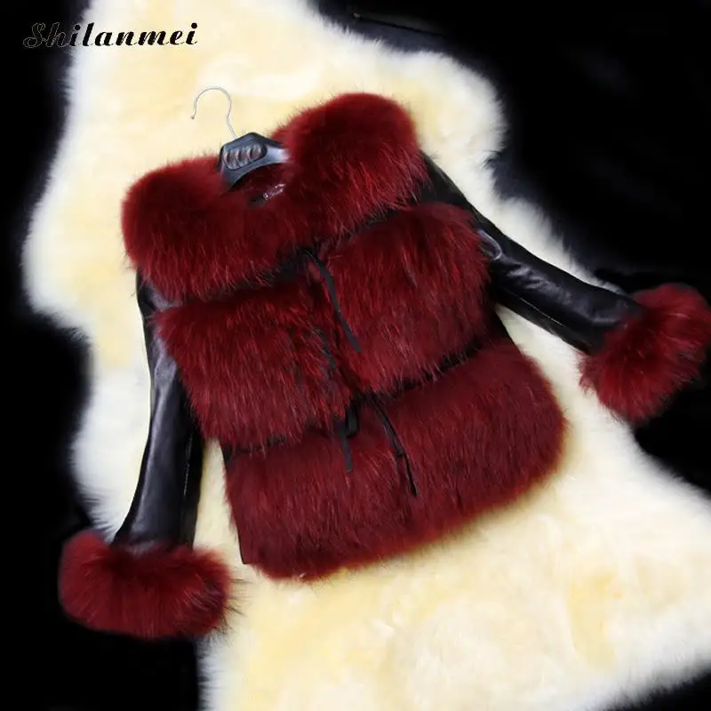 Blue Brown Femmes Veste Wine Manteau Chaud dark 2017 black Outwear Cuir Manteaux Vêtements En coyote Color Nouvelle Parkas D'hiver Fausse Fourrure Longue Red BwqwHfE