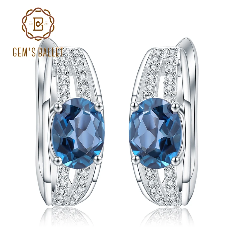 

Gem's Ballet 1.57Ct Oval Natural London Blue Topaz Gemstone Wedding Stud Earrings 925 Sterling Silver Fine Jewelry for Women