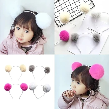 

12pcs Fashion Cute Big Fur Pom Pom Hairbands Cute Animal Ears Hair Sticks Headbands Princess Headwear Girls Hair Accessories