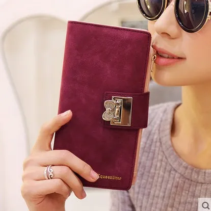 New arrival fashion women wallets PU leather frosted diamond bowknot buckle carteira feminina long wallet purse freeshipping