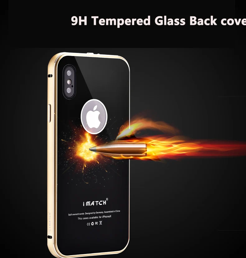 iMatch Aviation Aluminum Alloy Metal Bumper Tempered Glass Back Cover Case for Apple iPhone X