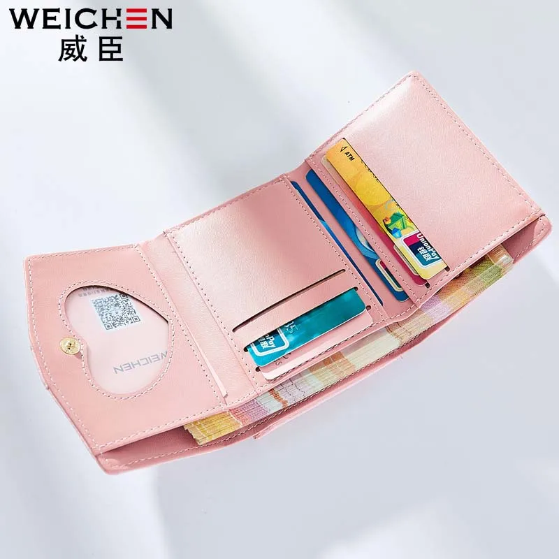 Модные маленькие женские кошельки WEICHEN однотонный кожаный держатель для карт