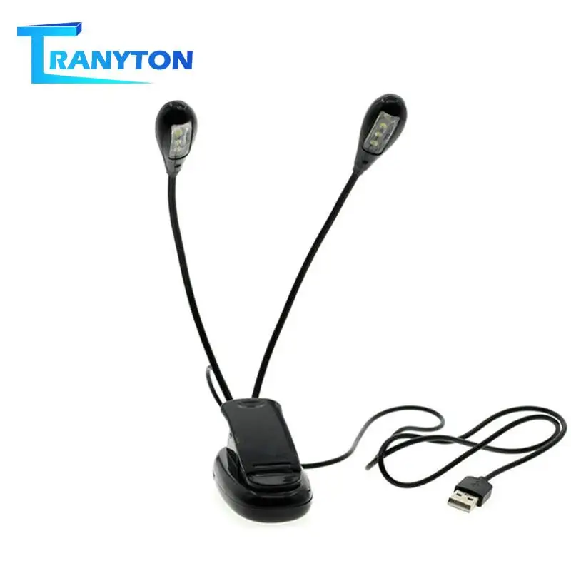 Luz de libro LED USB ajustable 8 LED Lámpara de lectura con Clip en dos brazos para soporte de