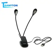 Luz de libro LED USB ajustable 8 LED Lámpara de lectura con Clip en dos brazos para soporte de música y lectura de libros lámpara de escritorio Flexible de cuello de cisne