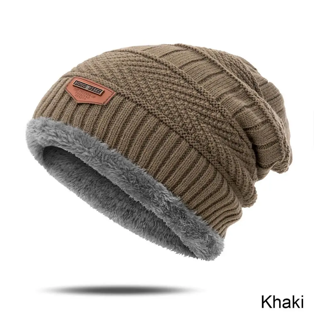 Новое поступление, зимняя плотная шапка для мужчин, простая однотонная вязаная, шерстяная, тёплая, удобная, Skullies& Beanies, аксессуары для улицы - Цвет: C