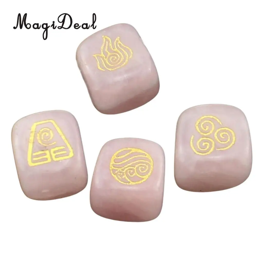 MagiDeal Delicate 4Pcs Natural Powder Crystal Stone Polished Fire Water Wind Soil Engraved Runes for Room House Office Decor