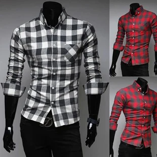 2014 New Classic Mixed Colors Plaid Fashion Slim Fit Long Sleeve Casual Check Shirt M-XXL ZL717 | Мужская одежда