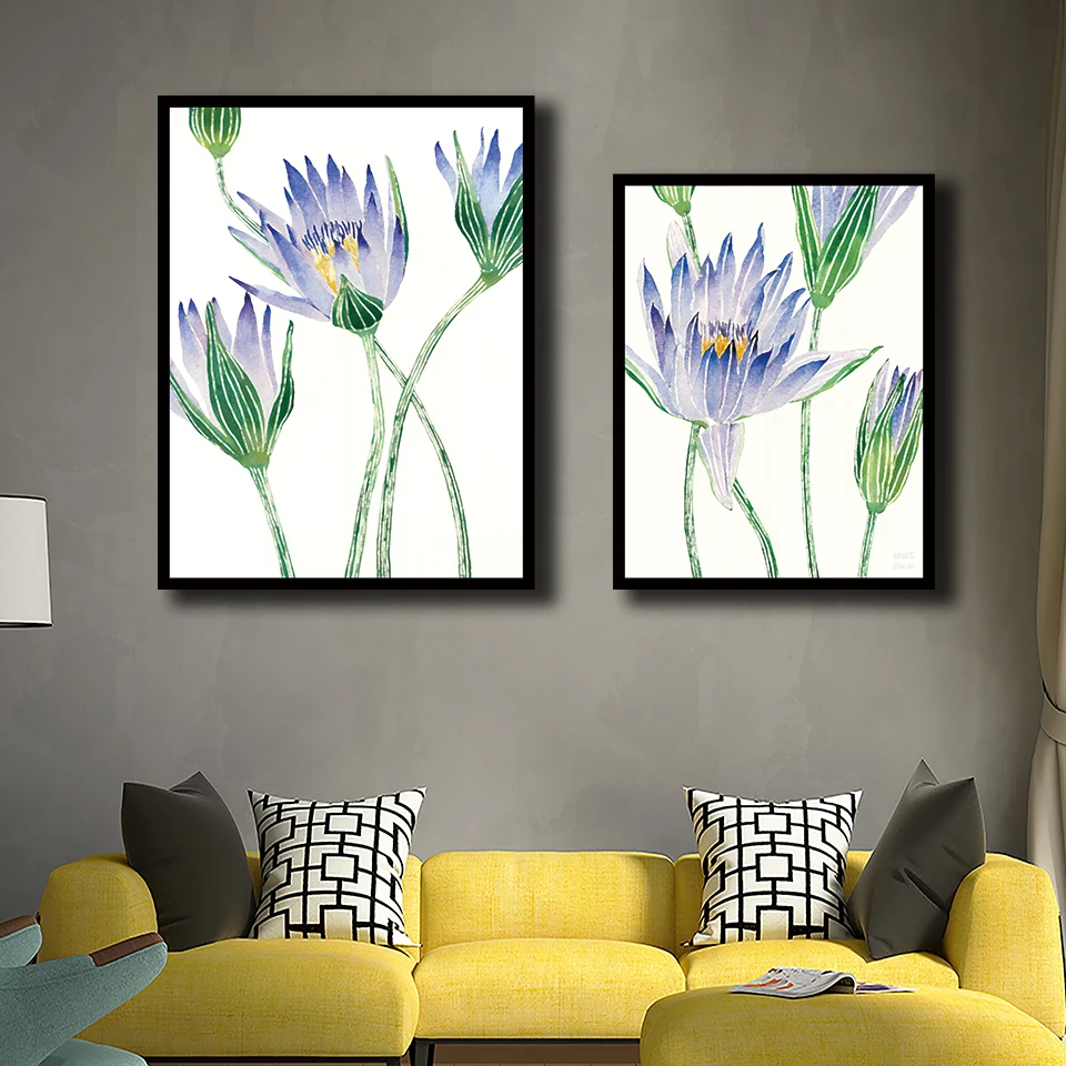 Elegant Pale Purple Flowers Painting Home Decor Prints Water Lilies Pictures Modern Canvas Nordic Poster For Kids Room Wall Art | Дом и сад