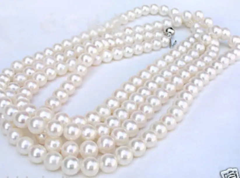 

Free Shipping >>>>>Genuine Top AAAA+ 7-7.5mm round white akoya pearl necklace 50" 14k gold clasp