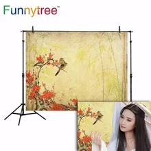 Funnytree весенний фон для фотосъемки с изображением бамбуковой птицы в китайском стиле, фон для фотосъемки в фотостудии