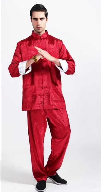Черный традиционный китайский стиль Мужские кунг-фу наборы куртка брюки костюм Размер M L XL XXL XXXL M7-4 - Цвет: burgundy