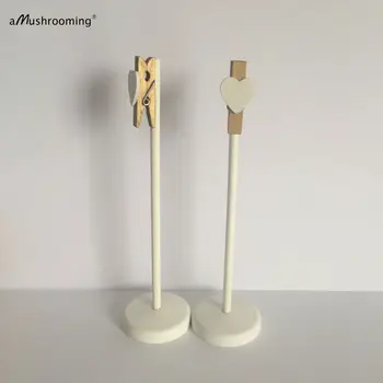 

30x Wood Clothespins Stick on Heavy Base stands White Heart Place Holder St Valentine's Day Card Clip Wedding Party Decorations