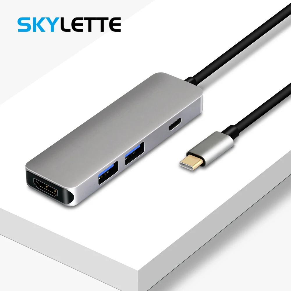 Дешево Тип с разъемами типа c и 2 Порты и разъёмы USB3.0 HUB + 4 K HDMI + зарядка PD серебро Алюминий сплав OTG адаптер font b usb b font концентратор конвертер для Mac Book Xiaomi