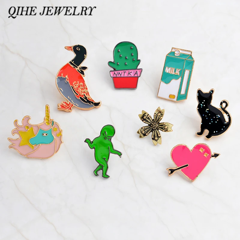 QIHE JEWELRY заколки и броши с изображением утки кактуса молока инопланетянина кота